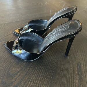 Tony Bianco Malibu Mule Black Patent High Heel Size 7.5 EXCELLENT CONDITION